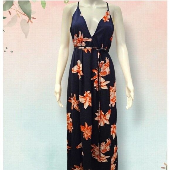 NWT Super Cute Backless Sundress Plunge Front with Slit - Maxi - Size Lg - Picture 6 of 6